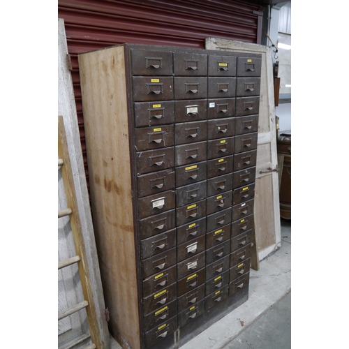 2080 - A bank of 56 mahogany component drawers 95 x 50d x 172cm tall