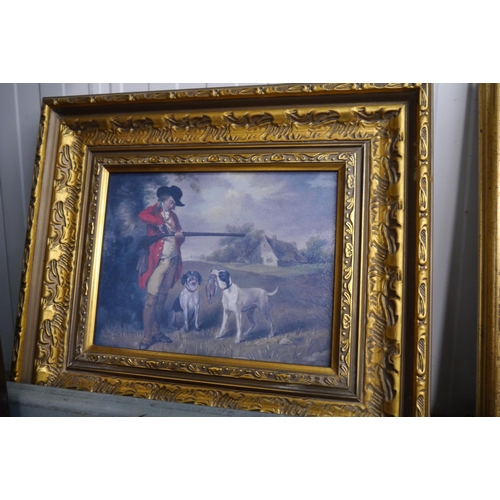 2140 - Two modern gilt framed oileographs on board of gentlemen hunting