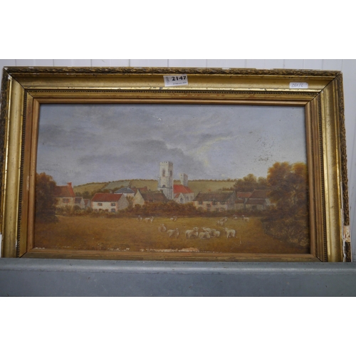 2147 - A late Victorian oil on canvas of a church scene