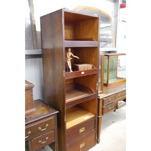 2164 - A slim mahogany wardrobe section with linen trays over two drawers