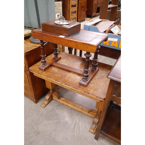 2174 - A 1940's oak coffee table and a Victorian stool coffee table