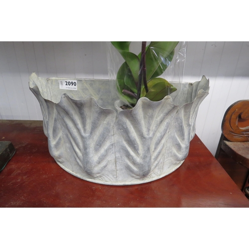 2090 - A pair of grey leafy metal wall planters