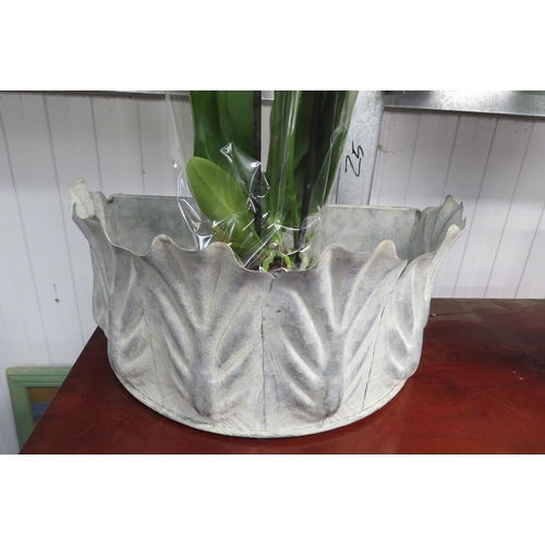 2090 - A pair of grey leafy metal wall planters