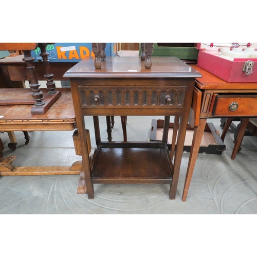 2176 - An oak style drawer side table and a barleytwist table