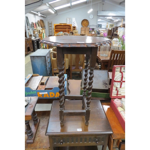 2176 - An oak style drawer side table and a barleytwist table