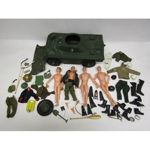 8250 - Three vintage playworn Palitoy Action Man action figures, a Pedigree Tommy Gunn action figure, assor... 