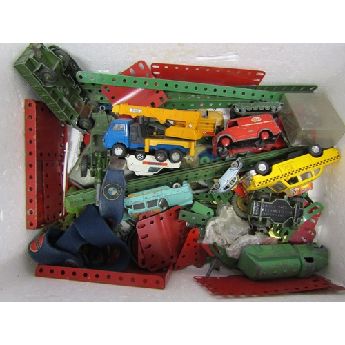 8184 - A box of playworn Dinky, Matchbox Series and other diecast vehicles and Meccano spares