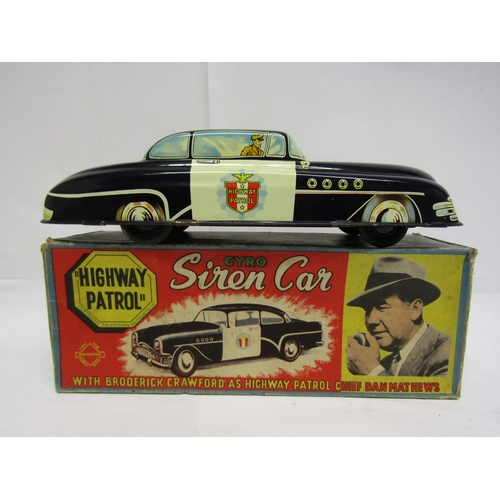 8243 - A Welsotoys TV related tinplate Highway Patrol Gyro Car, friction drive motor, original pictorial ca... 