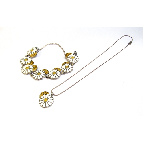 7099 - A Margot de Taxco Mexican designer silver Daisy bracelet and matching pendant necklace    (R) £100