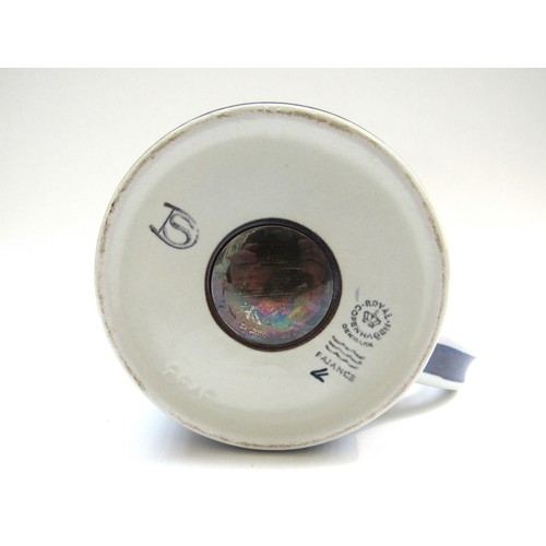 9127 - A Royal Copenhagen 1970 faience year mug designed by Dorte Schierup with 9255 silver roundel embedde... 