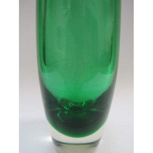 9199 - A Murano green glass vase encased in clear glass, 25cm high. Watermarked interior