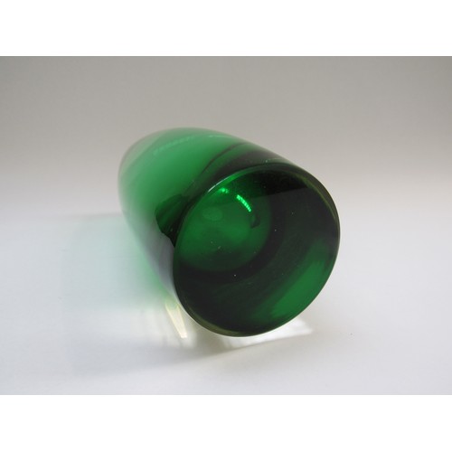 9199 - A Murano green glass vase encased in clear glass, 25cm high. Watermarked interior