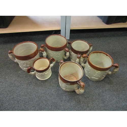 1194 - A selection of mostly 19th Century stoneware large two handled mugs and two tygs, some a/f (6)