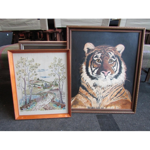 1254 - P.J. BROWN: An oil on board depicting a tiger, gilt framed, 59cm x 49cm image size, together with a ... 