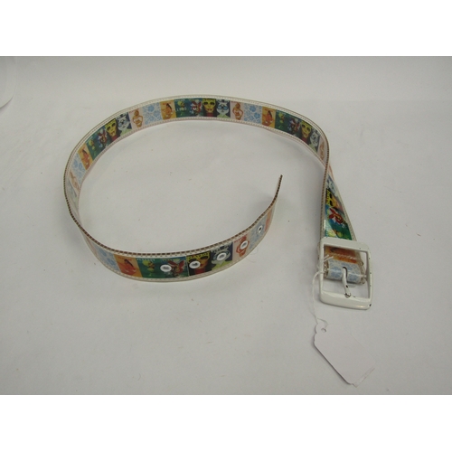 1378 - A plastic reproduction playboy belt with a white metal buckle, the belt depicting playboy covers, bu... 