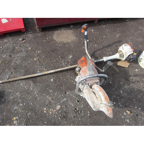 3618 - A Stihl straight shaft strimmer and a disc cutter a/f