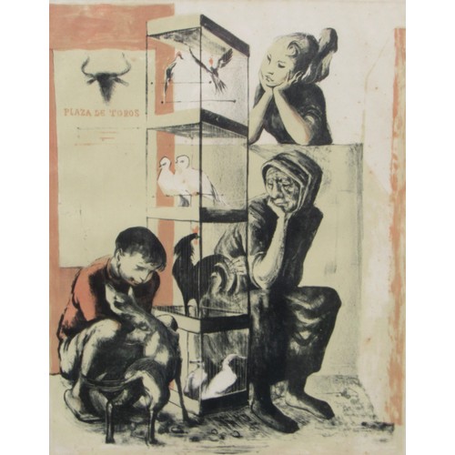 9467 - MICHAEL AYRTON (1921-1975) A framed and glazed lithograph printed in colours 'The Bird Sellers'. Cir... 