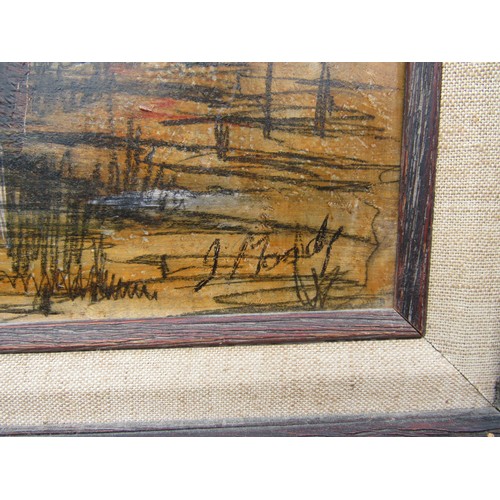 9459 - JOHN MOODY (XX) A large framed oil on board 1960’s painting of a detailed London cityscape, signed J... 