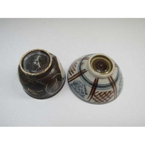 9011 - Two small studio pottery bowls with painted abstract decoration, indistinct marks to bases. Largest ... 