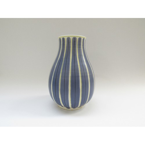 9072 - A Poole Pottery Contemporary range vase by Alfred Read with slate blue, black and yellow vertical li... 