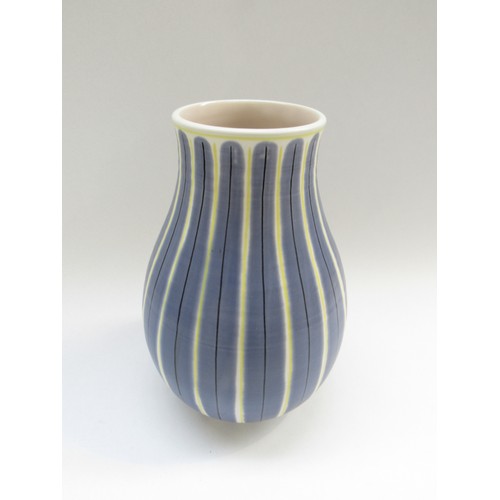 9072 - A Poole Pottery Contemporary range vase by Alfred Read with slate blue, black and yellow vertical li... 