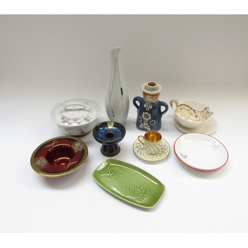 9088 - A collection of retro ceramics including Rosenthal, Poole , Crown Devon etc. Tallest 25cm