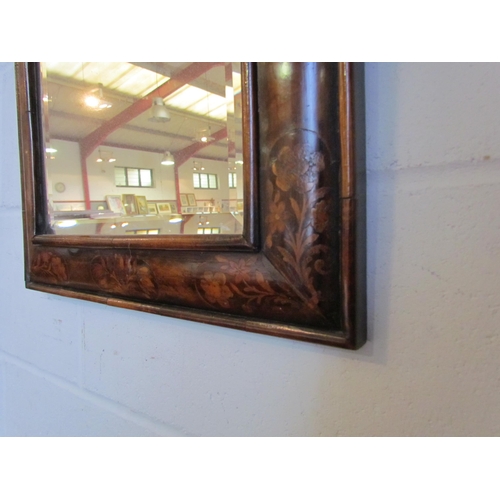 1012 - A marquetry wall mirror, bevelled glass, 56cm x 44cm total