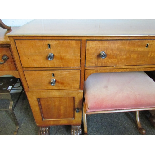 1018 - A Regency satinwood sideboard, four drawers, two cupboards, on lion-paw feet, 75cm tall x 123cm wide... 