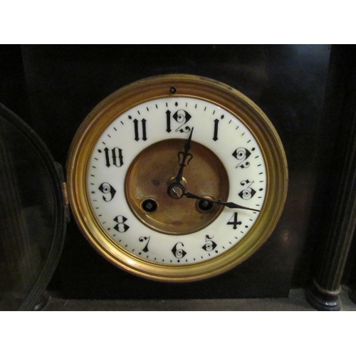 1045 - An Edwardian black marble mantel clock with presentation plaque, 42cm tall x 44cm wide x 15cm deep