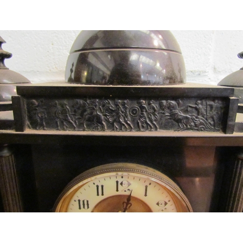 1045 - An Edwardian black marble mantel clock with presentation plaque, 42cm tall x 44cm wide x 15cm deep