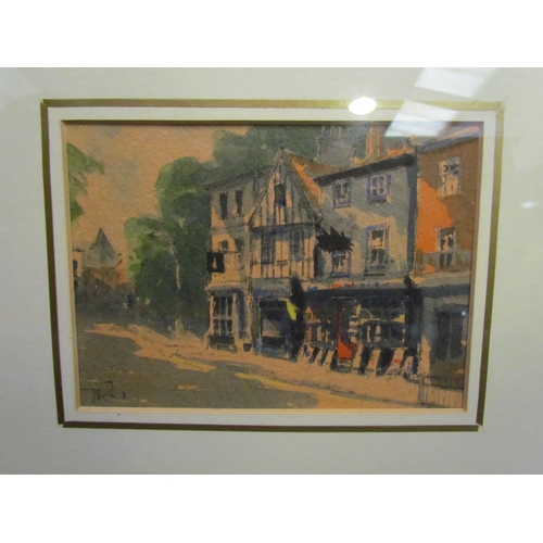 1089 - TERENCE. M. RUDKIN (Local artist): A watercolour depicting a town/street scene of period buildings i... 