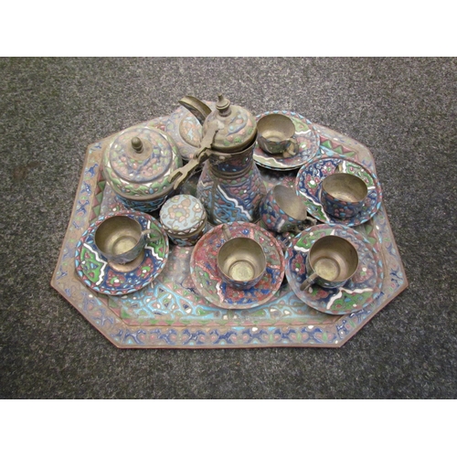 1135 - An Arabic coffee set with enamel detail