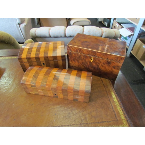 1163 - Two banded design trinket boxes together with a 19th Century tea caddy (3)