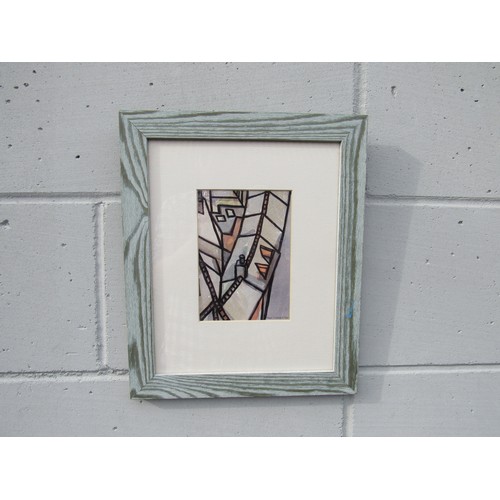 9427 - PAM TURNER (XX/XXI) A framed stylised rooftop mixed media painting on paper - “Castle view” signed a... 