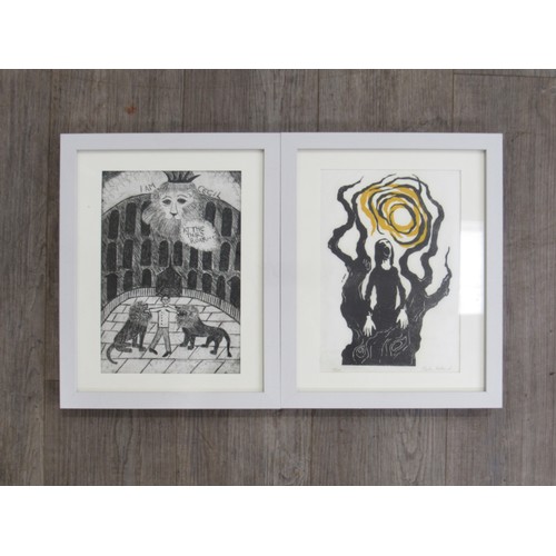 9472 - A framed original etching print, unsigned , titled “I am Cecil at the third roar…”and a Sheila Holla... 