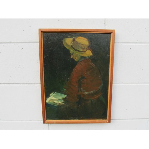 9432 - GEORGE HOLT (1924-2005) A framed original oil on board painting “Girl reading”, signed and dated 196... 