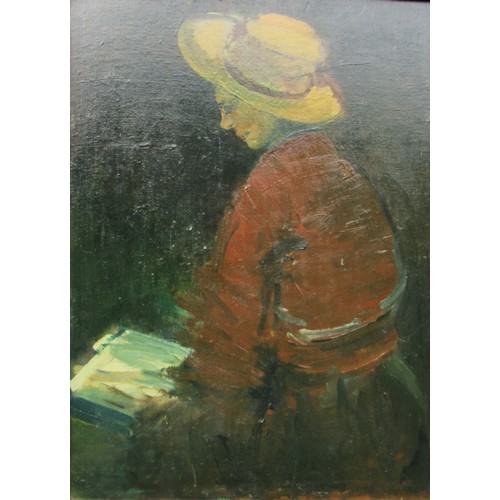 9432 - GEORGE HOLT (1924-2005) A framed original oil on board painting “Girl reading”, signed and dated 196... 