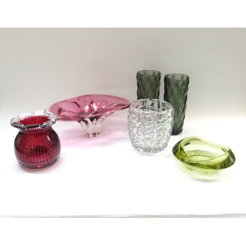 9180 - A collection of Czech Sklo Union glass including pair of smoked vases, Chribska bowl, Rosice bowl, l... 