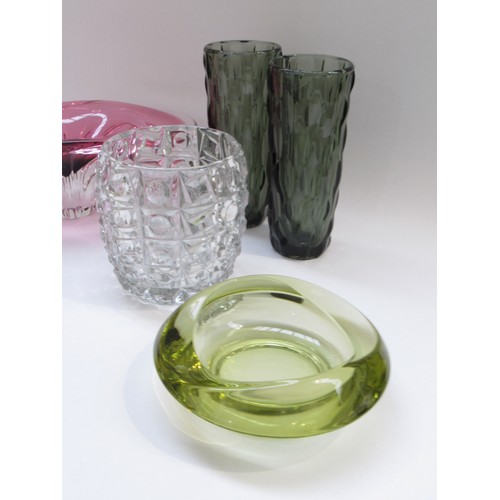 9180 - A collection of Czech Sklo Union glass including pair of smoked vases, Chribska bowl, Rosice bowl, l... 