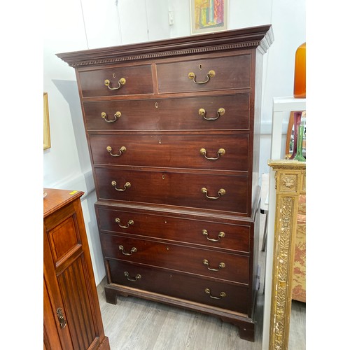 2132 - A Georgian mahogany chest on chest with brass swan neck handles, 178cm x 115cm   (R) £400