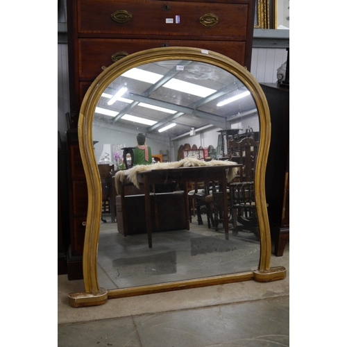 2110 - A Victorian gilt framed key hole shaped overmantel mirror 135 x 128cm a/f