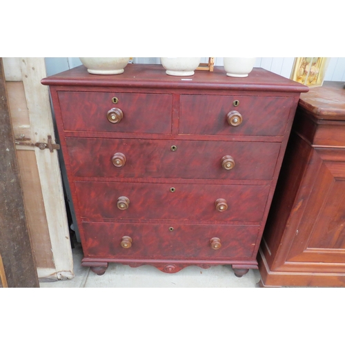 2086 - A Victorian scumbled pine two over three chest of drawers, bund handle, inlaid mother of pearl handl... 