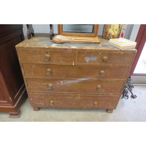 2101 - A Victorian pine two over three chest of drawers bun handles, square legs   (R) £40