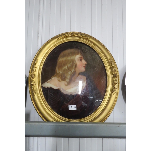 2115 - A 19th Century gilt framed oval portrait of a lady    (R) £60