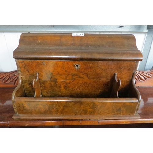 2117 - A Victorian mahogany and burr walnut stationery box, shaped lid to top