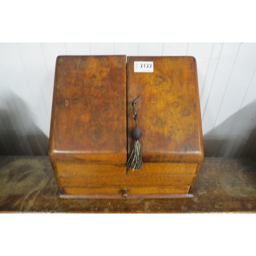 2122 - A Victorian mahogany and walnut stationery box, sectional interior, single drawer