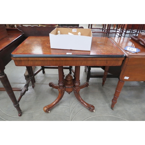 2169 - A 19th Century burr walnut fold top card table with yew wood cross banding   (R) £70