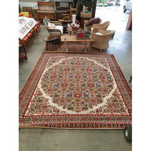 2376 - An Axminster carpet cream ground multi coloured overall pattern, twin borders 3.2 metres long, 2.74c... 