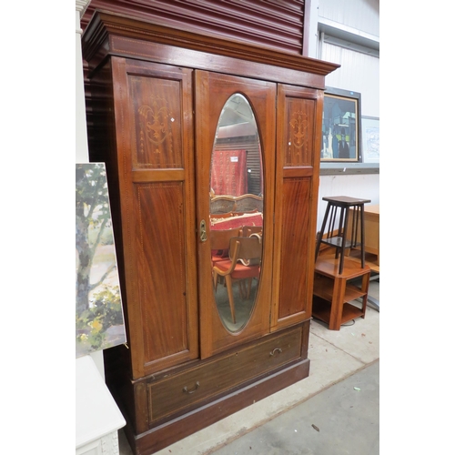 2377A - An Edwardian inlaid mahogany wardrobe a/f