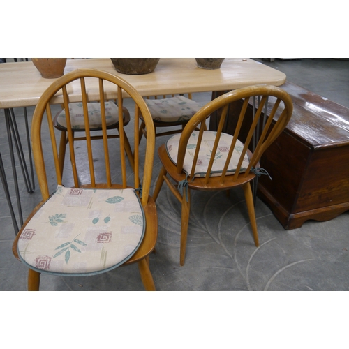 2238 - A set of four Ercol 'Windsor' hoop-back kitchen chairs, elm seats top rails a/f